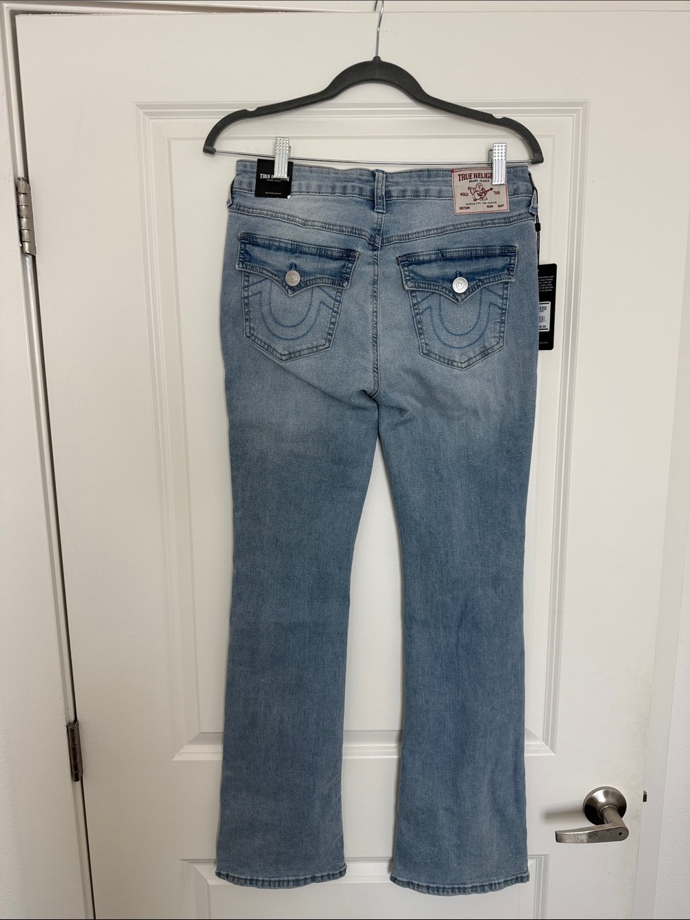 True Religion faded light blue flared women's jeans